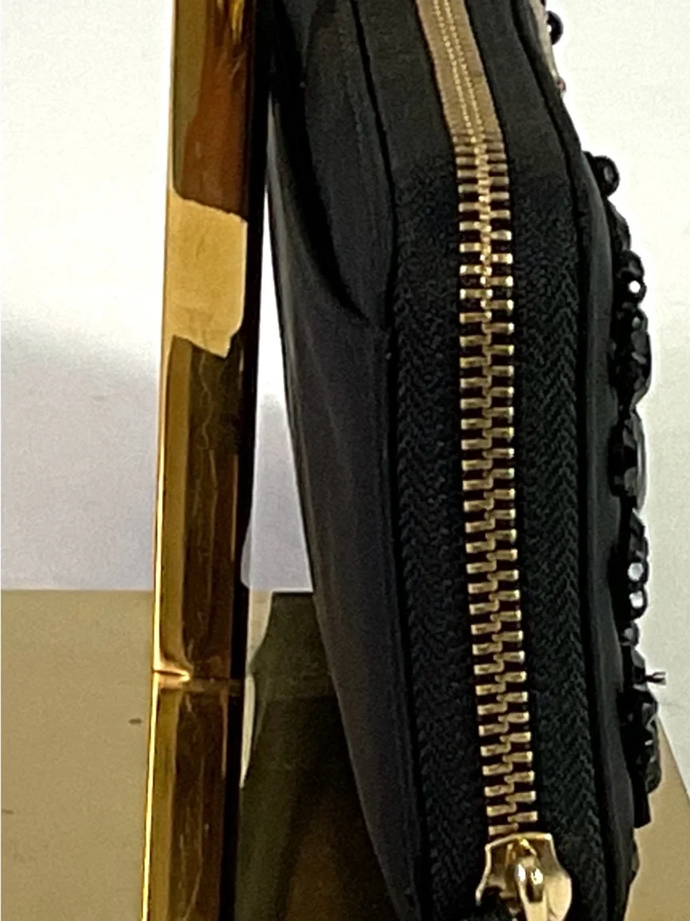 Kate Spade-“WILSON”-durable, black nylon fabric -beaded zip around wallet